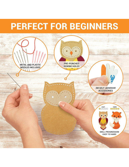 Kit de Costura Craftorama para Niños - Animales de Fieltro 165 Piezas