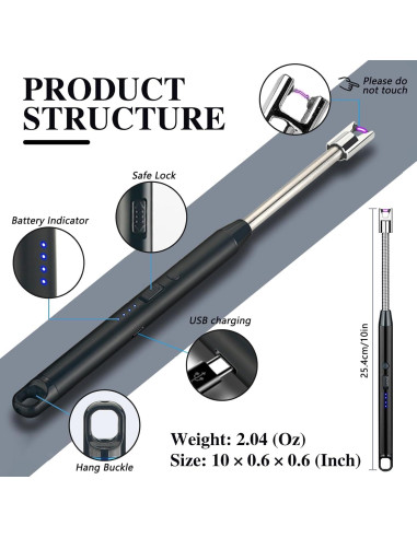 Encendedor Eléctrico Recargable USB-C RSBYE 360 Flexible Negro