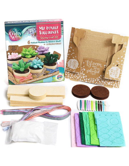 Kit de Manualidades de Fieltro Jardín Brillante - 6 Suculentas 8.9 cm