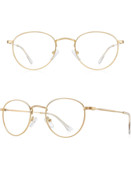 Gafas Redondas de Metal Oro UV400 para Luz Azul 1.5x