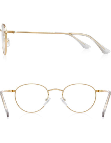 Gafas Redondas de Metal Oro UV400 para Luz Azul 1.5x