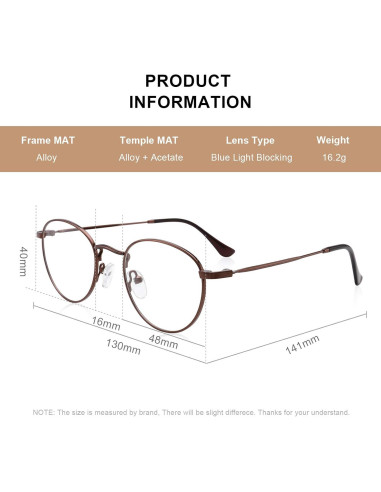 Gafas Redondas Metal Vintage Anti Luz Azul 1.5x Marrón