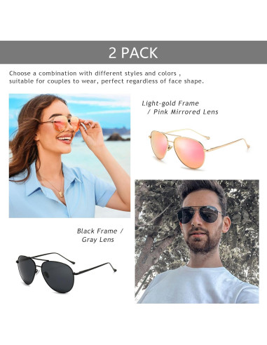 Gafas de sol aviador SUNGAIT - 2 pares polarizados ligeras