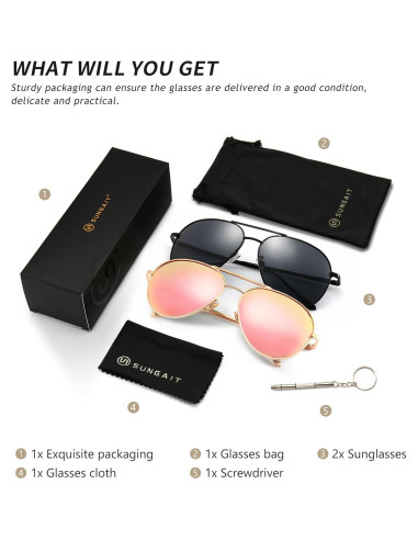 Gafas de sol aviador SUNGAIT - 2 pares polarizados ligeras