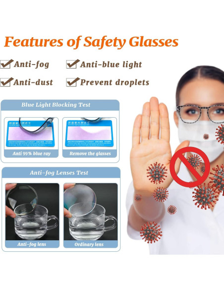 Gafas de Seguridad Antivaho BOBLUEON con Filtro Luz Azul