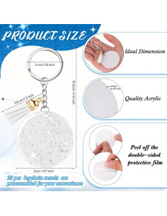 Sureio 20 Llaveros Acrílicos Brillantes 5 cm con Borlas Blancas 2