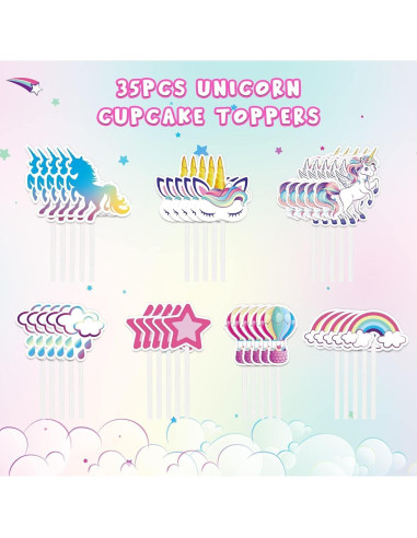 Adornos para Cupcakes Unicornio WERNNSAI 35 Piezas