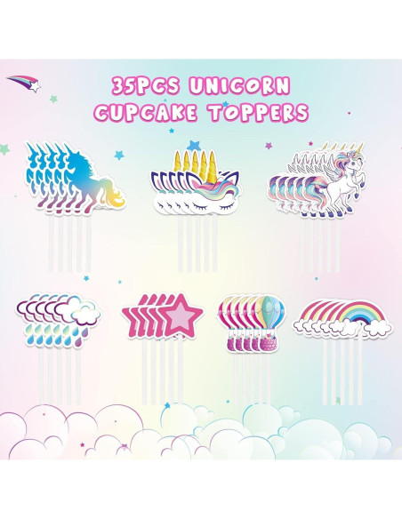 Adornos para Cupcakes Unicornio WERNNSAI 35 Piezas
