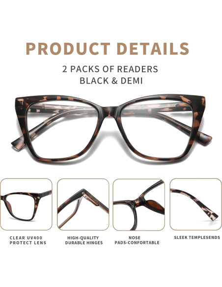 Gafas de lectura LKEYE ojo de gato 2.5D paquete de 2