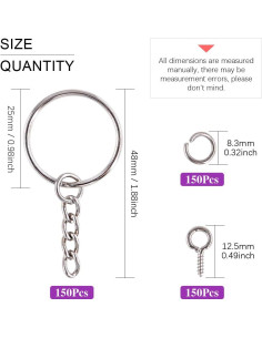 Kit 450Pcs Anillos de Llaveros Swpeet Plata 25mm y Accesorios 2