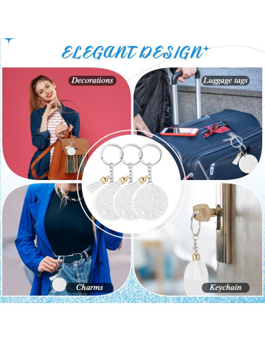 Sureio 20 Llaveros Acrílicos Brillantes 5 cm con Borlas Blancas