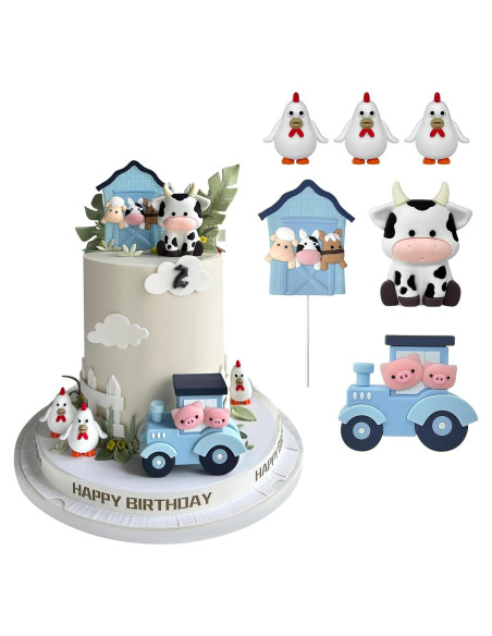 6 PCS Decoraciones de Pastel de Granja Zafena Azul
