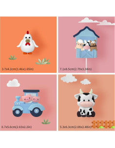 6 PCS Decoraciones de Pastel de Granja Zafena Azul 2