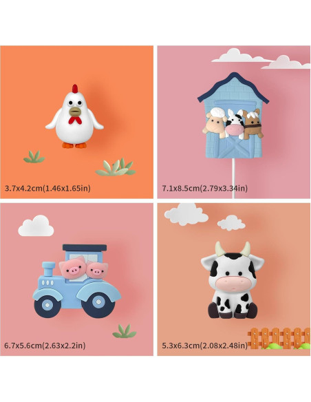6 PCS Decoraciones de Pastel de Granja Zafena Azul