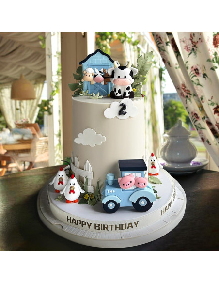 6 PCS Decoraciones de Pastel de Granja Zafena Azul