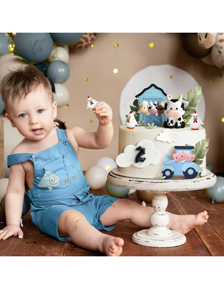 6 PCS Decoraciones de Pastel de Granja Zafena Azul