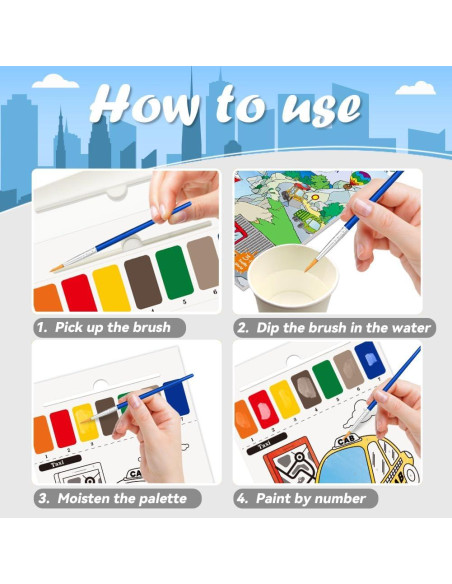 Libro para Pintar con Agua YMluky - Transporte - 20 Páginas