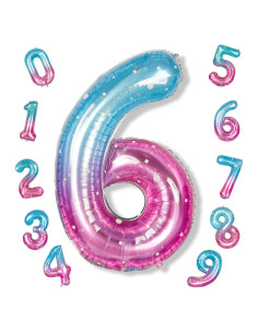 Globo de Número 6 Isndare 101,6 cm Azul Rosa para Fiestas