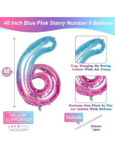 Globo de Número 6 Isndare 101,6 cm Azul Rosa para Fiestas 2