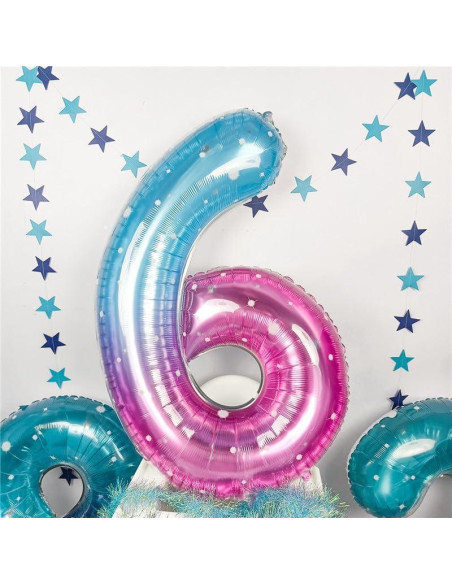 Globo de Número 6 Isndare 101,6 cm Azul Rosa para Fiestas