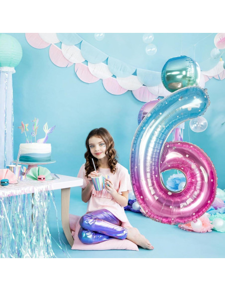 Globo de Número 6 Isndare 101,6 cm Azul Rosa para Fiestas