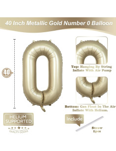 Globo de Número 0 Dorado Metálico 101,6 cm para Fiestas 2