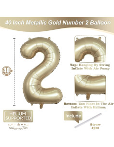 Globo Metálico Gigante Dorado 101,6 cm Número 2 para Fiesta 2