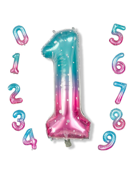 Globo de Número 1 Estrellado Azul Rosa 101,6 cm Mylar