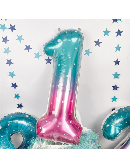 Globo de Número 1 Estrellado Azul Rosa 101,6 cm Mylar