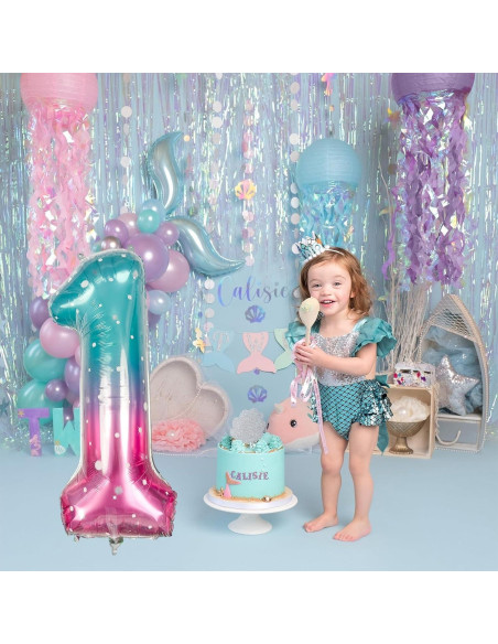 Globo de Número 1 Estrellado Azul Rosa 101,6 cm Mylar