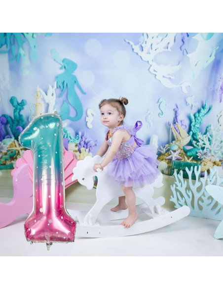 Globo de Número 1 Estrellado Azul Rosa 101,6 cm Mylar