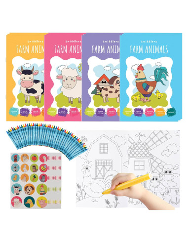 Paquete de 12 Libros para Colorear THE TWIDDLERS Animales de Granja