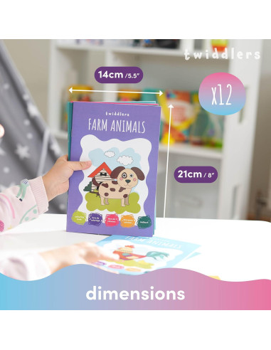 Paquete de 12 Libros para Colorear THE TWIDDLERS Animales de Granja