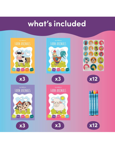 Paquete de 12 Libros para Colorear THE TWIDDLERS Animales de Granja