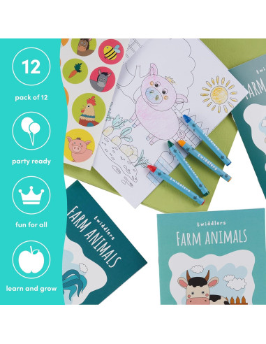 Paquete de 12 Libros para Colorear THE TWIDDLERS Animales de Granja