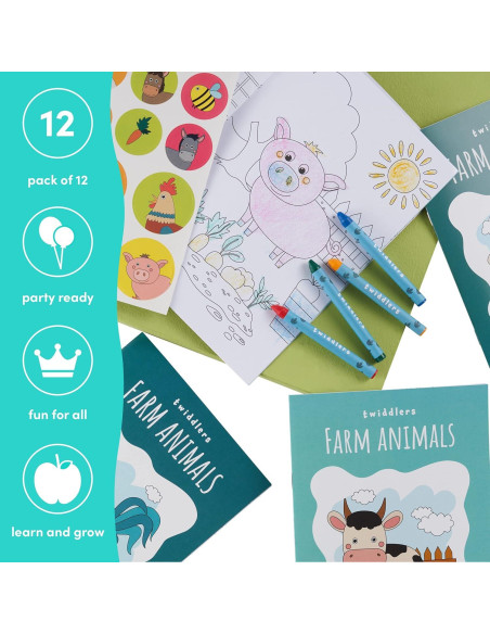 Paquete de 12 Libros para Colorear THE TWIDDLERS Animales de Granja