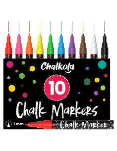 Marcadores de Tiza Chalkola Punta Extra Fina 1mm - Paquete de 10