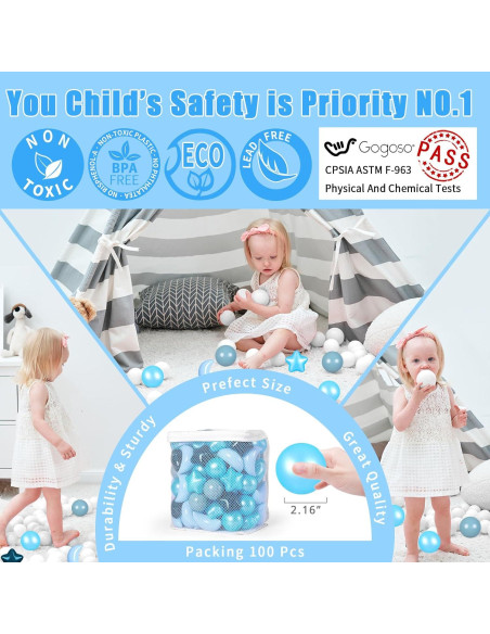 Bolas de Piscina GOGOSO 100pcs Estrellas y Lunas Azul