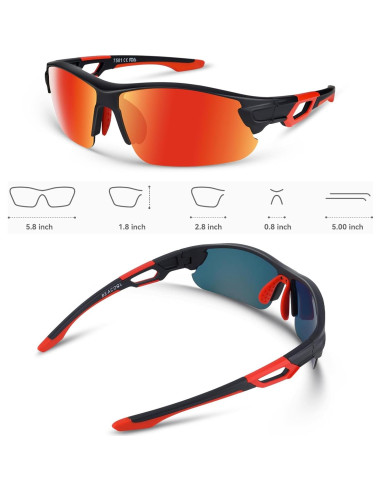 Gafas de Sol BEACOOL Polarizadas UV400 Unisex Negro Mate Rojo