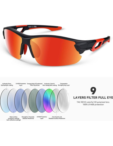 Gafas de Sol BEACOOL Polarizadas UV400 Unisex Negro Mate Rojo