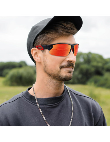 Gafas de Sol BEACOOL Polarizadas UV400 Unisex Negro Mate Rojo