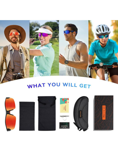 Gafas de Sol BEACOOL Polarizadas UV400 Unisex Negro Mate Rojo