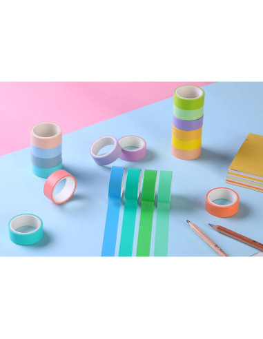 Cinta Washi Decorativa 30 Rollos 15mm Arcoíris Hwook