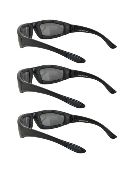 Paquete de 3 Gafas de Motocicleta Acolchadas UV400