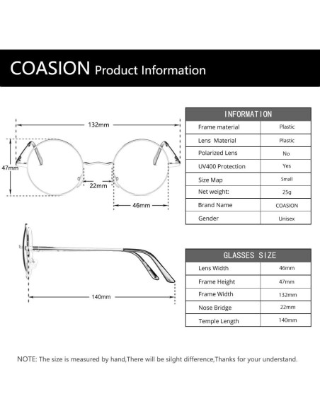 Gafas Redondas Vintage COASION Oro Lentes Claros 45mm