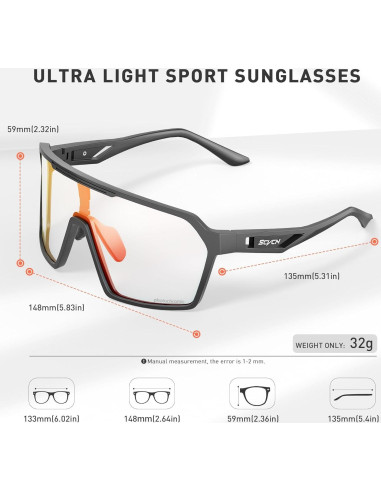 Gafas de Ciclismo Fotoquímicas UV400 S327 - Unisex Rojo