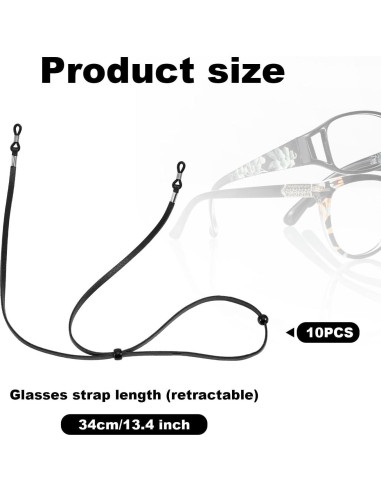 10 Correas Ajustables para Gafas Gosknor - Cuero Negro