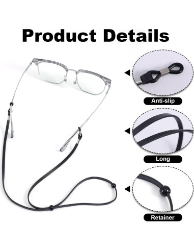 10 Correas Ajustables para Gafas Gosknor - Cuero Negro