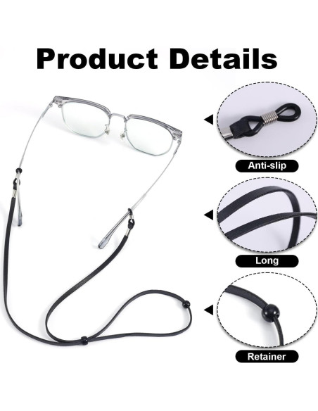 10 Correas Ajustables para Gafas Gosknor - Cuero Negro