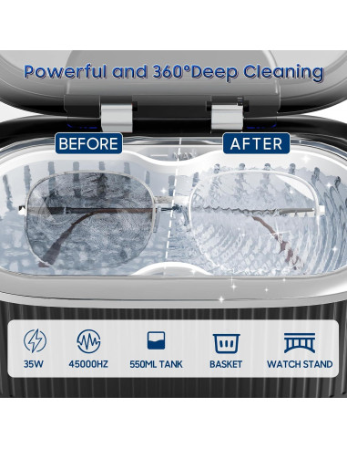 Limpiador ultrasónico Fashome 550 ml con solución limpiadora